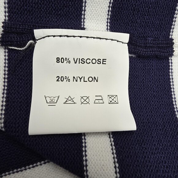 BENANCY Sweater Womens Medium Navy White Striped Crewneck Gold Button Shoulders - Picture 8 of 11